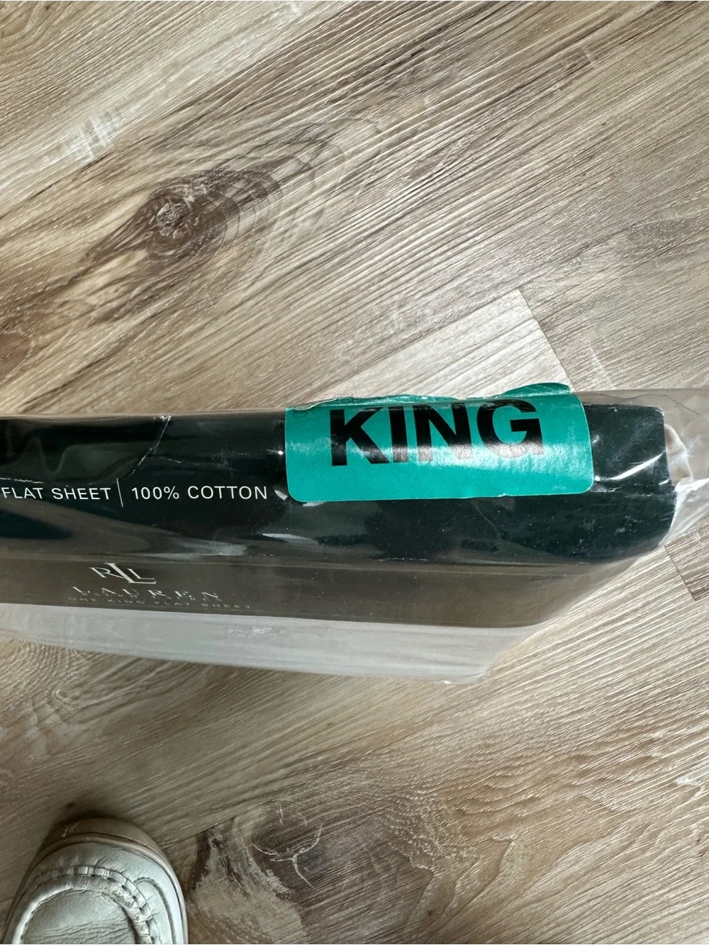 Ralph Lauren Green and White King Flat Sheet Packaging